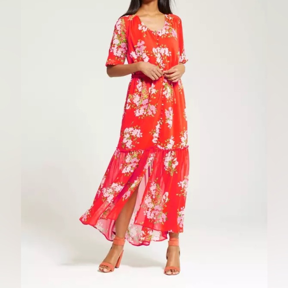 Who What Wear Red Floral Maxi Dress Size M